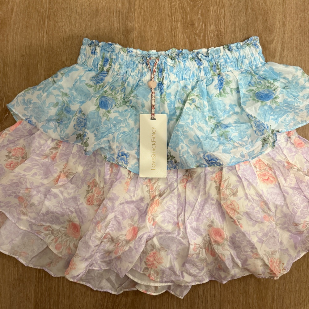 Floral Ruffled Skirt in Blue and Pink